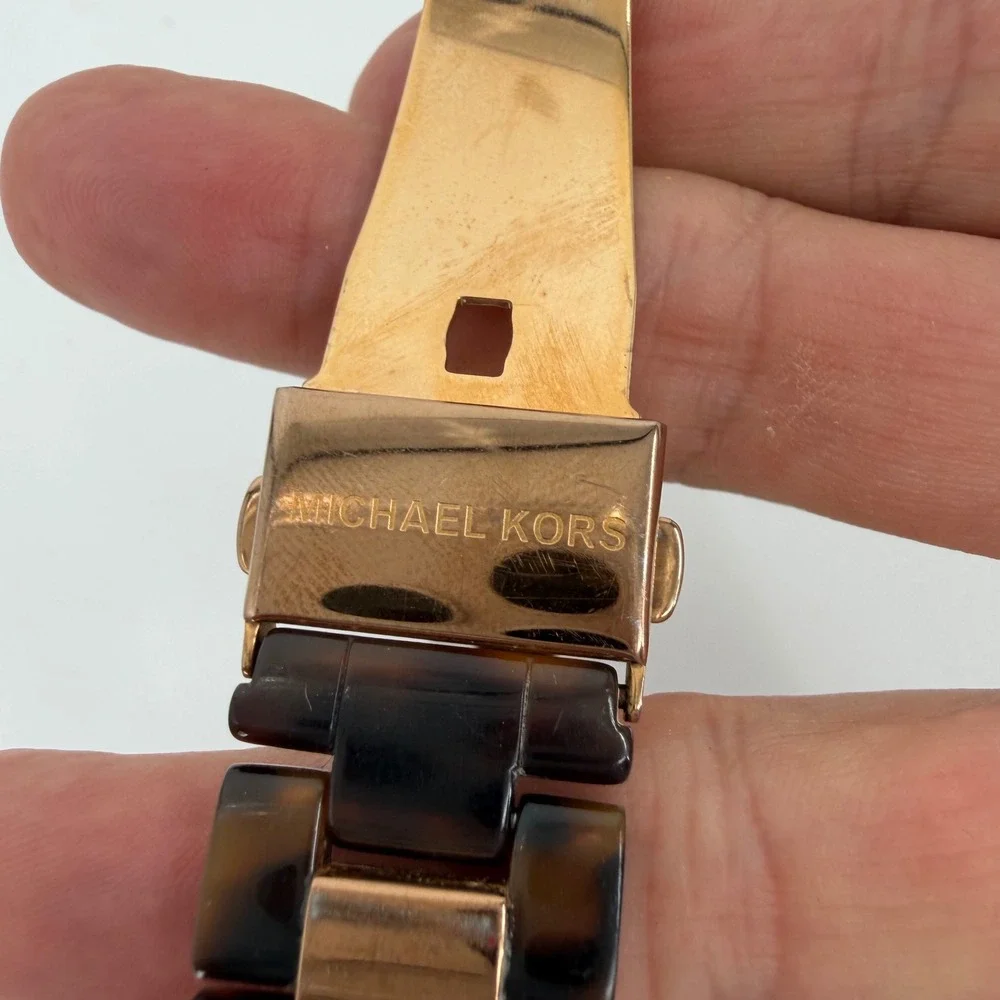 Michael Kors MK5416 Rose Gold Tortoise Shell Crystal Bezel Chronograph Watch
